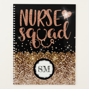 Nurse squad bronze glitter monogram nursing planner