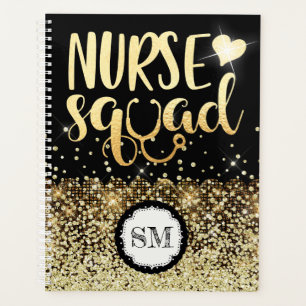 Nurse squad gold glitter monogram nursing planner
