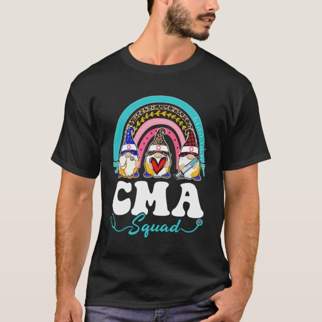 Nurse Squad Leopard Rainbow Gnome CMA T-Shirt (Front)