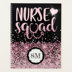 Nurse squad pink glitter monogram nursing planner