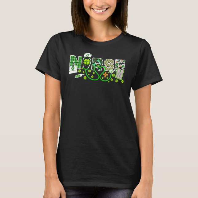 Nurse St Patrick's Day Lucky Nurse Shamrock Love N T-Shirt (Front)