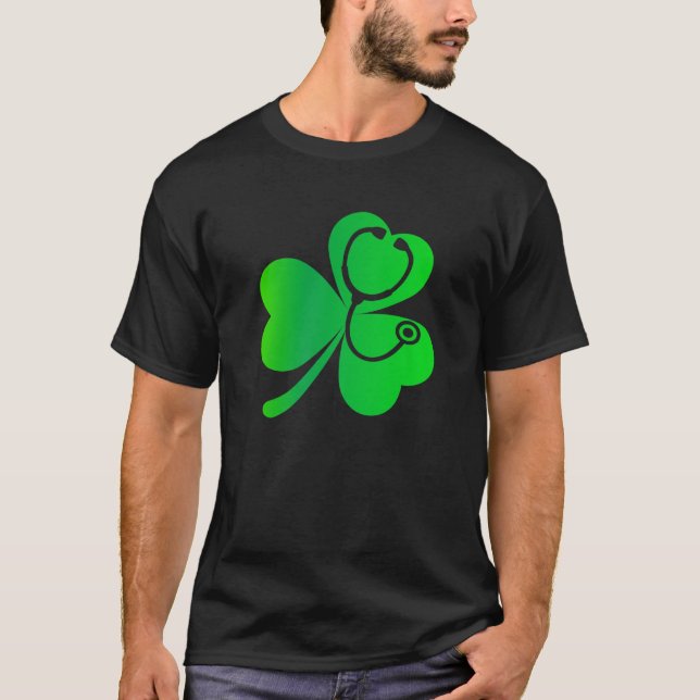 Nurse St Patricks Day Shamrock Lucky Stethoscope N T-Shirt (Front)