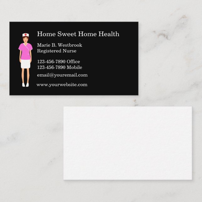 Nurse Staff Home Health Business Cards (Front/Back)
