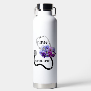  Nurse Stethoscope and Blue Pansy Floral  Water Bottle