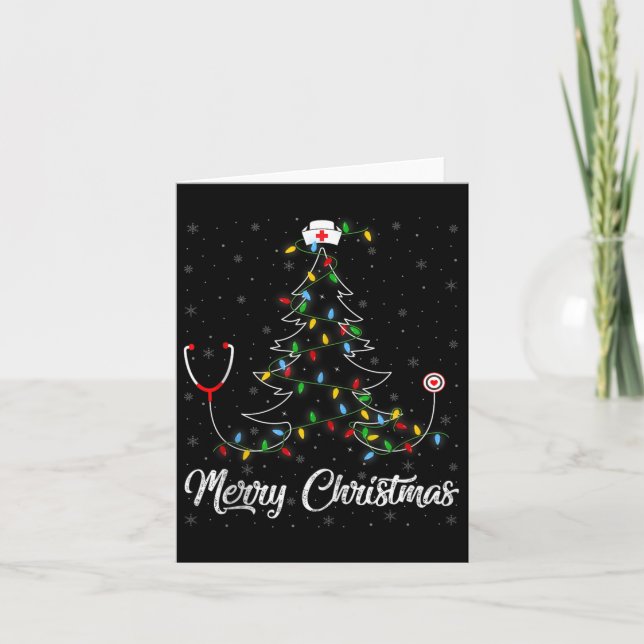 Nurse Stethoscope Christmas Tree Lights Funny Nurs Card (Front)