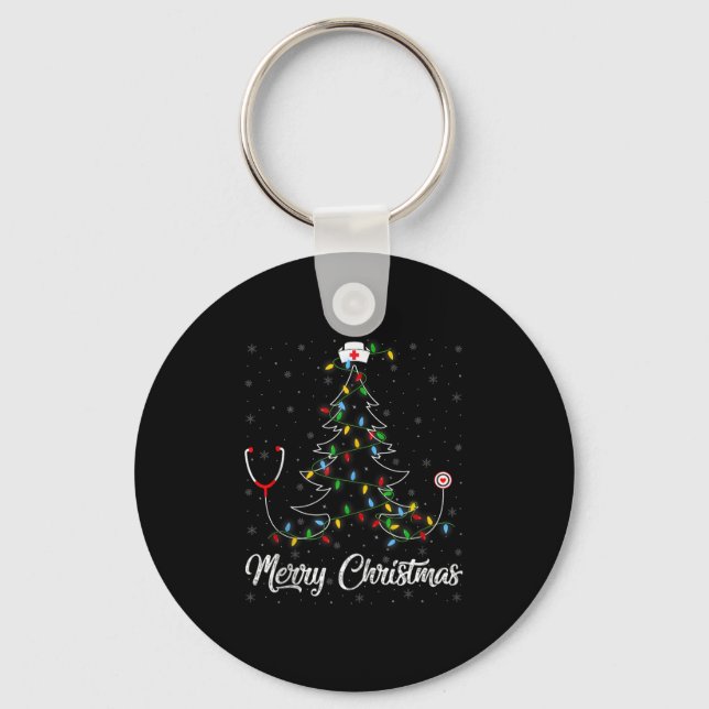 Nurse Stethoscope Christmas Tree Lights Funny Nurs Key Ring (Front)