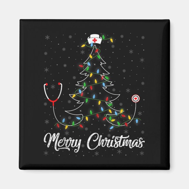 Nurse Stethoscope Christmas Tree Lights Funny Nurs Magnet (Front)