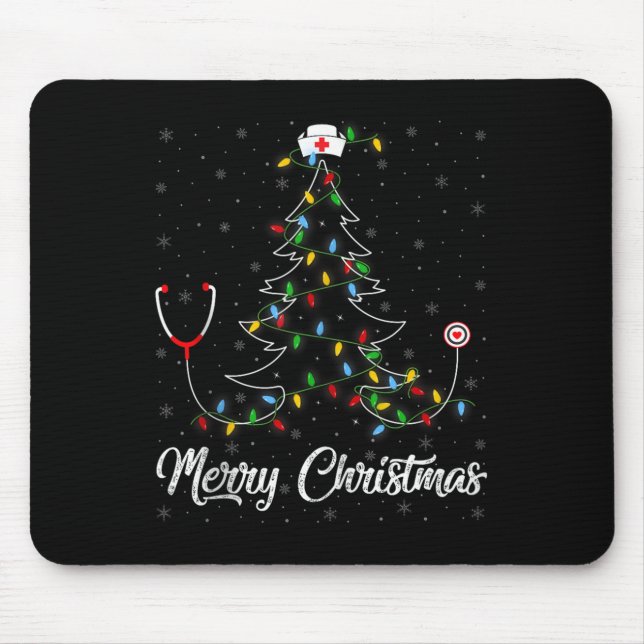 Nurse Stethoscope Christmas Tree Lights Funny Nurs Mouse Mat (Front)