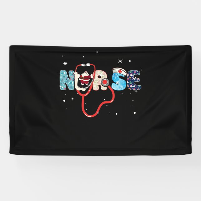 Nurse Stethoscope Christmas Tree Ornaments Decor Banner (Horizontal)