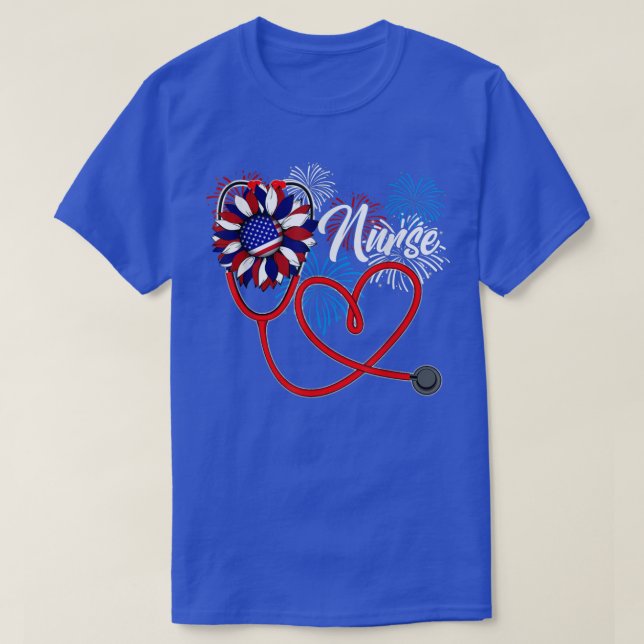 Nurse Stethoscope Heart American Flag Sunflower 4t T-Shirt (Design Front)
