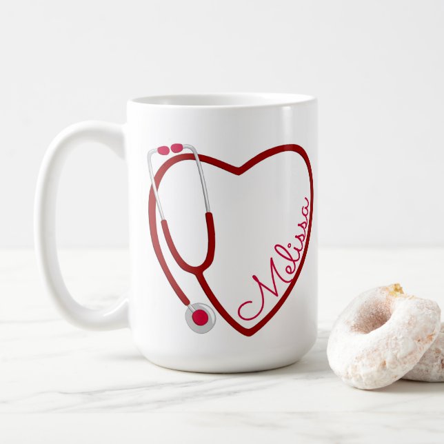Nurse Stethoscope Heart Red Coffee Fun Mug (With Donut)