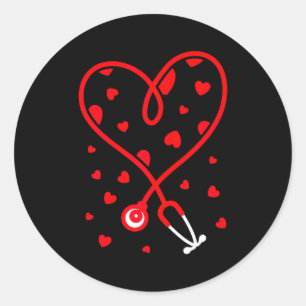 Nurse Stethoscope Heart Valentine's Day Nursing Classic Round Sticker