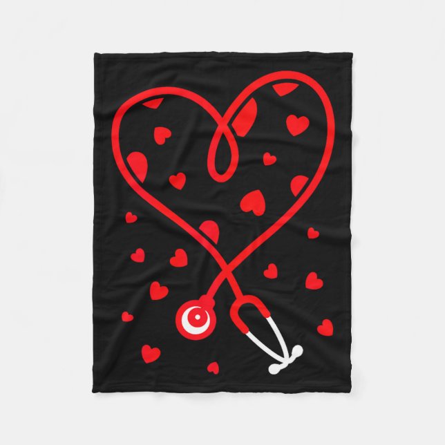 Nurse Stethoscope Heart Valentine's Day Nursing  Fleece Blanket (Front)