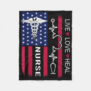 Nurse Stethoscope Heartbeat American Flag Nurse Gi Fleece Blanket