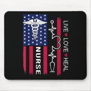 Nurse Stethoscope Heartbeat American Flag Nurse Gi Mouse Mat
