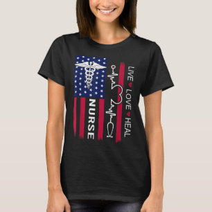 Nurse Stethoscope Heartbeat American Flag Nurse Gi T-Shirt