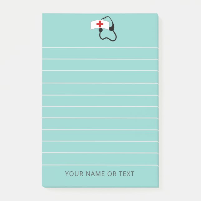 Nurse Stethoscope Medical Teal Personalised Post-it Notes (Front)