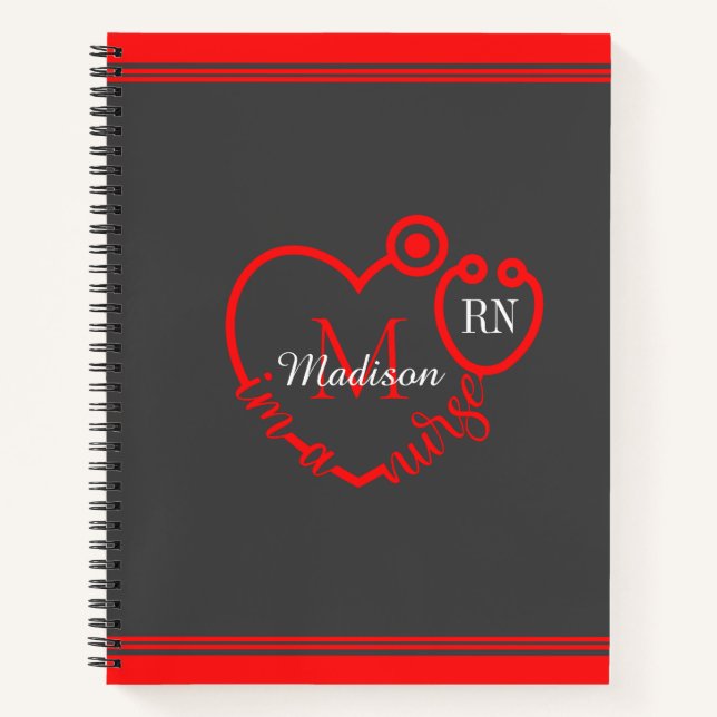 Nurse Stethoscope Modern Personalise Monogram Name Notebook (Front)