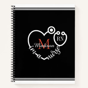 Nurse Stethoscope Modern Personalise Monogram Name Notebook