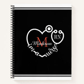 Nurse Stethoscope Modern Personalise Monogram Name Notebook
