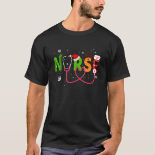 Nurse Stethoscope Reindeer Christmas Cute Health W T-Shirt