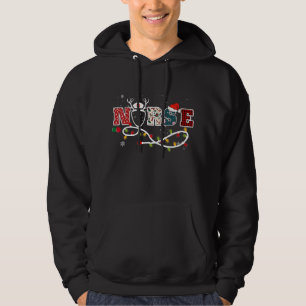 Nurse Stethoscope Reindeer Christmas Santa Hat Lig Hoodie