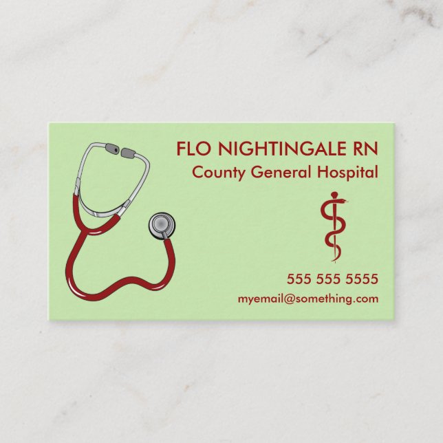Nurse Stethoscope Scrubs Green Business Card (Front)
