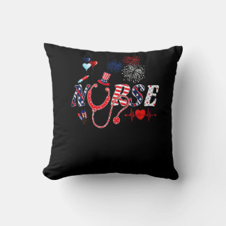 Nurse Stethoscope Usa American Flag Happy 4th Of J Cushion