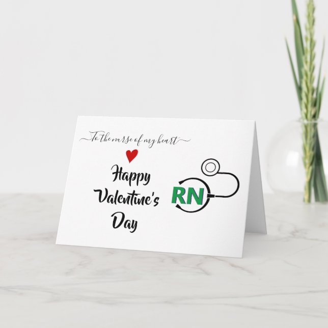 Nurse stethoscope Valentines day green RN Card (Front)