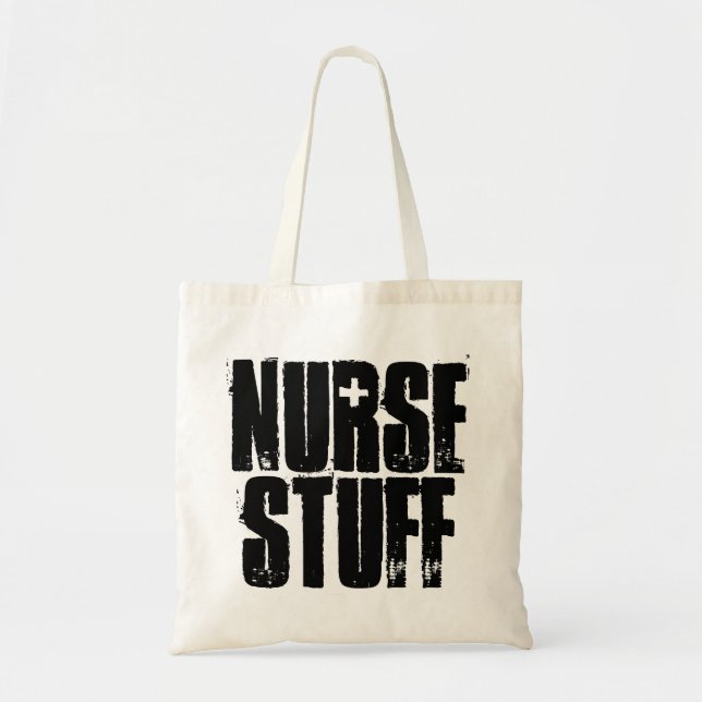 Nurse Stuff Black Typography Tote Bag (Front)