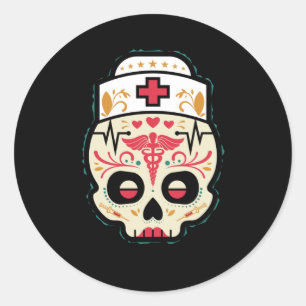 Nurse Sugar Skull Classic Round Sticker