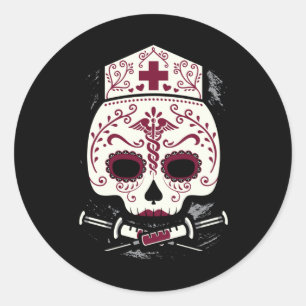Nurse Sugar Skull Classic Round Sticker