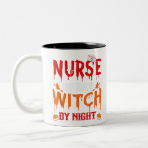 Nurse Sugar Skull Stethoscope Medical Halloween Co Two-Tone Coffee Mug