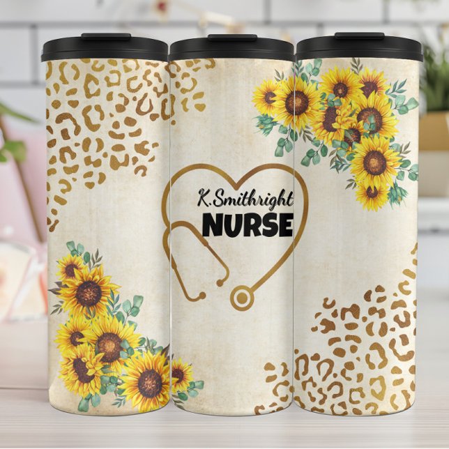 Nurse Sunflower Leopard Print Heart Thermal Tumbler (Creator Uploaded)