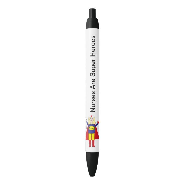 Nurse Super Hero Funny Personalise Black Ink Pen (Front Vertical)