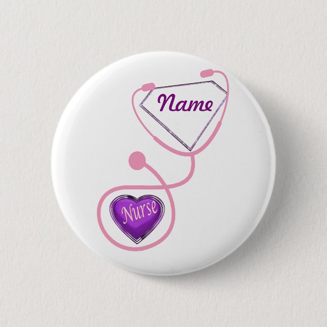 Nurse Super Stethoscope Glitter add Name 6 Cm Round Badge (Front)