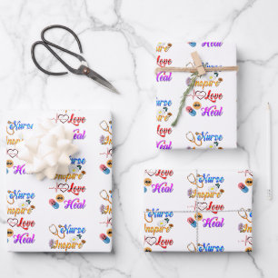 Nurse Supplies Inspire Love Heal Med Therapist Wrapping Paper Sheet