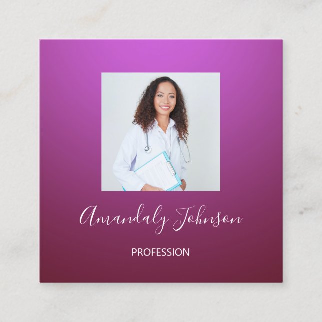 Nurse Surgery Healthcare  Custom Photo Purple Square Business Card (Front)