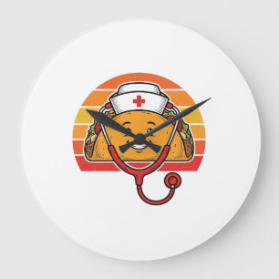 Nurse Taco Retro Vintage Engraving Design_1 Large Clock