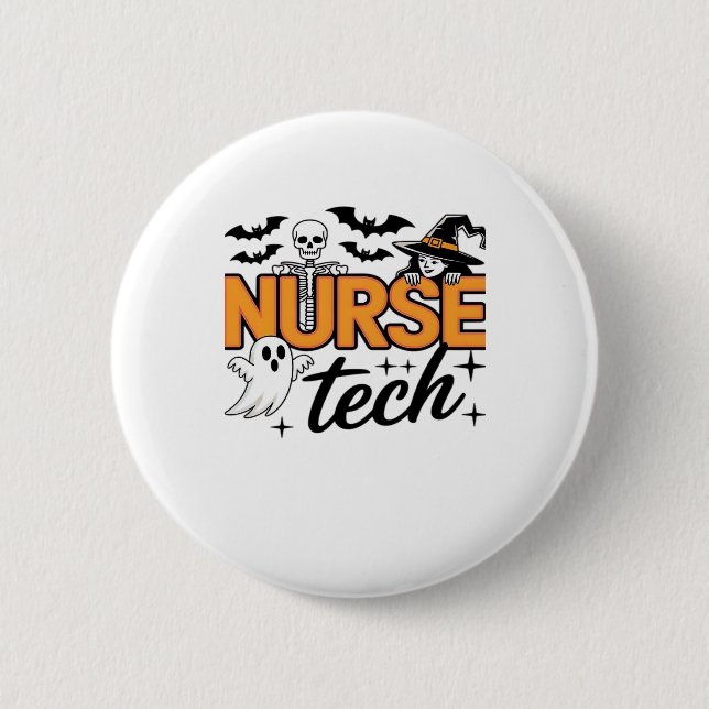 Nurse Tech - Halloween - with skeleton, witch, and 6 Cm Round Badge (Front)