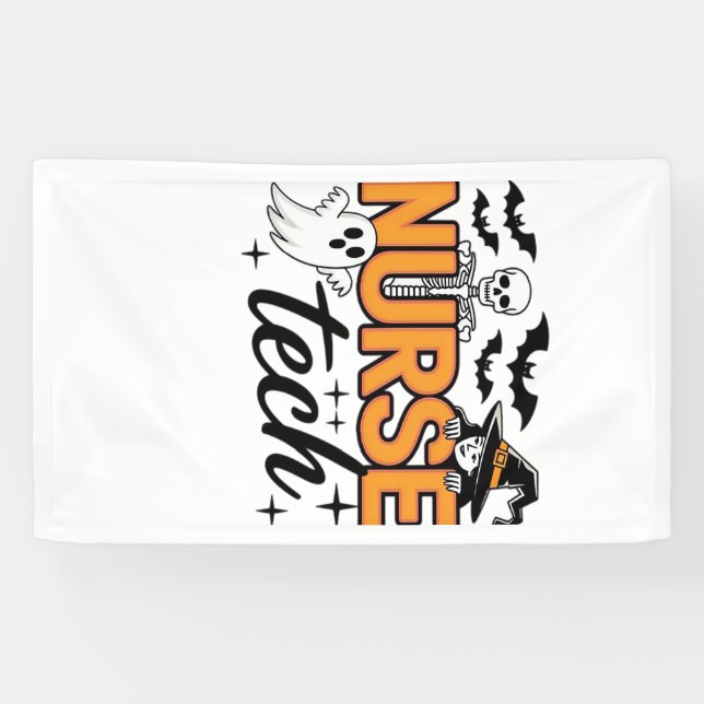 Nurse Tech - Halloween - with skeleton, witch, and Banner (Horizontal)