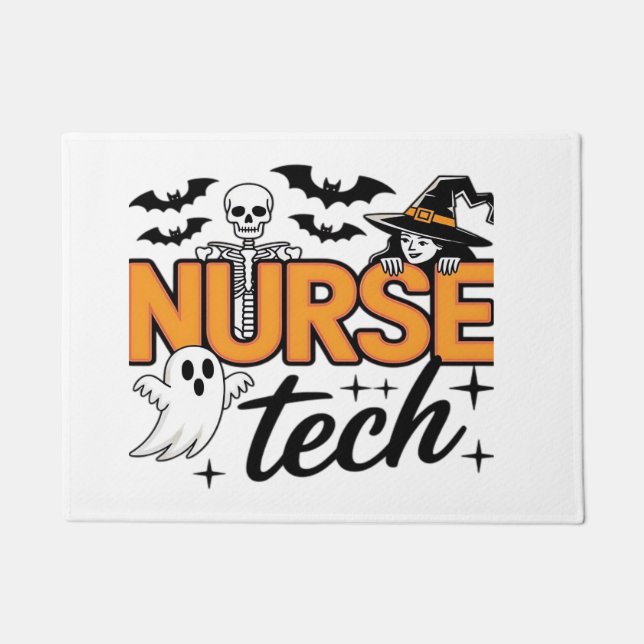 Nurse Tech - Halloween - with skeleton, witch, and Doormat (Front)