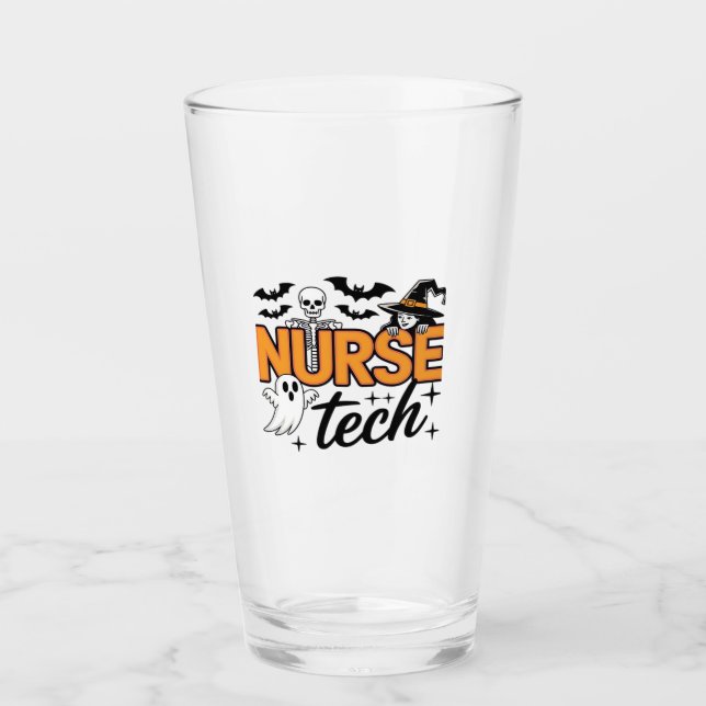 Nurse Tech - Halloween - with skeleton, witch, and Glass (Front)