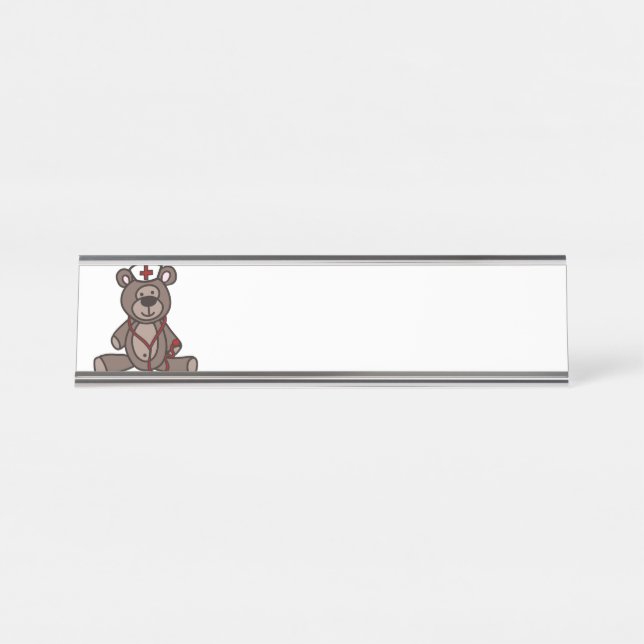 Nurse Teddy Bear Desk Name Plate (Front)