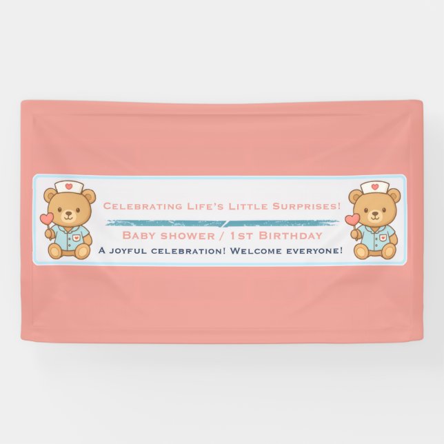Nurse Teddy Bear Party Banner (Horizontal)