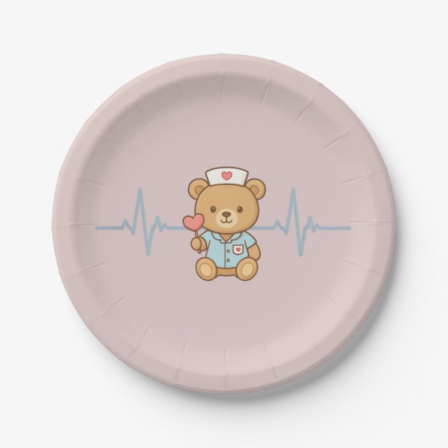 Nurse Teddy Bear Party Paper Plate (Front)