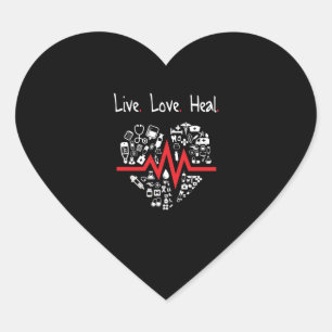 Nurse tee heartbeat - live love heal Scoop Heart Sticker