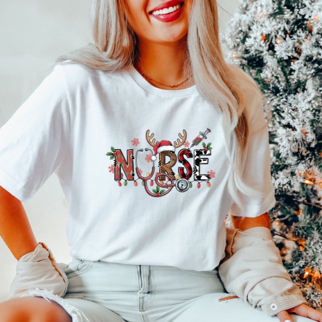 NURSE Tee with Reindeer and Christmas Lights (Creator Uploaded)