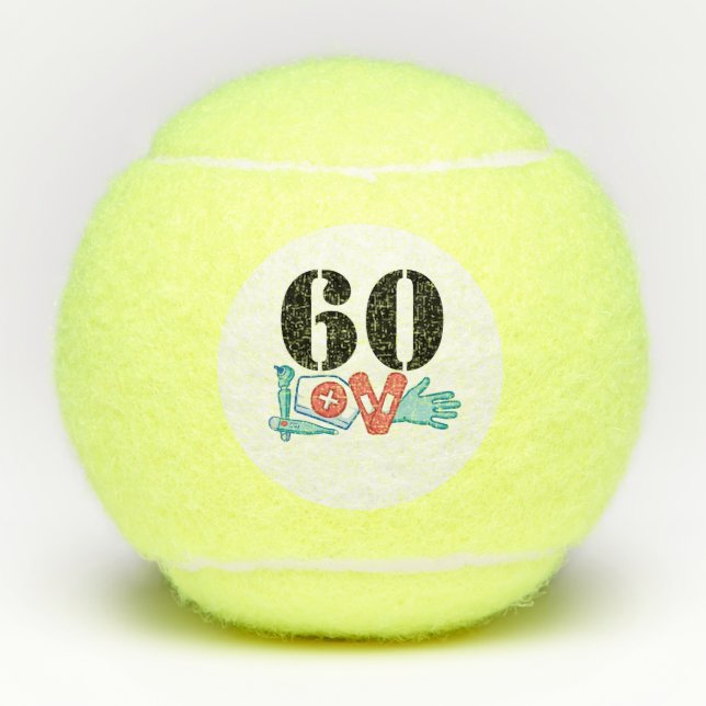 NURSE Tennis 60th Birthday and  sixty number love  Balls (Front)
