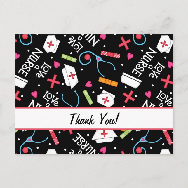 Nurse Thank You Black Medical Personalise Postcard (Front)